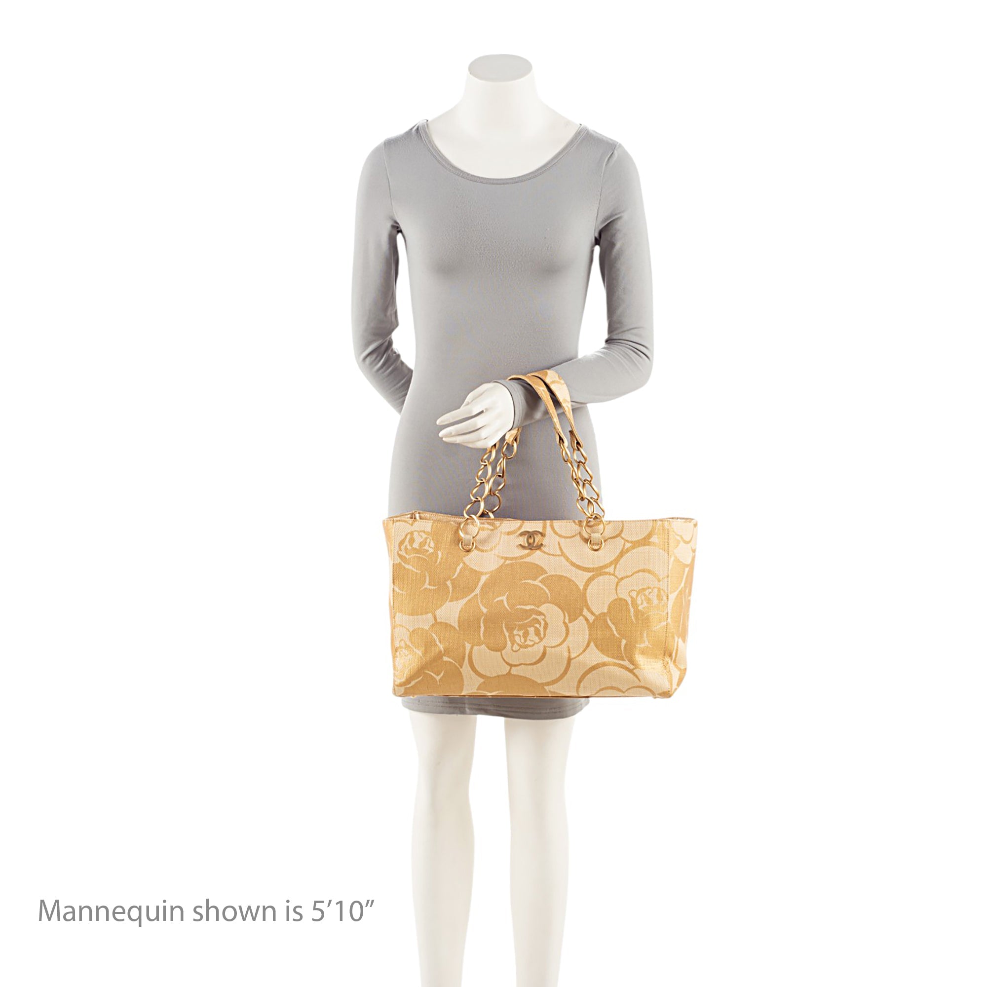 Chanel Vintage Raffia Camellia Print Chain Tote