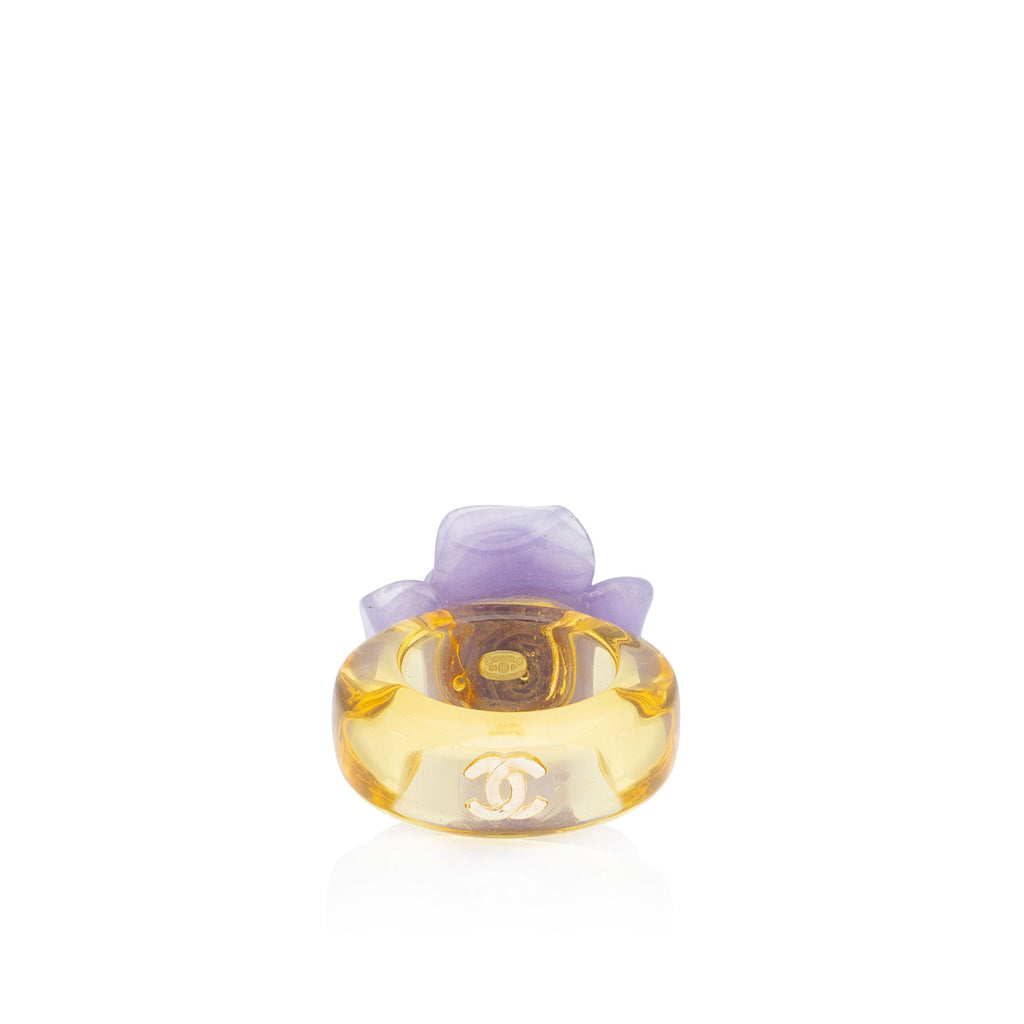 Chanel Vintage Resin Gold Tone Camellia Ring - Size 7
