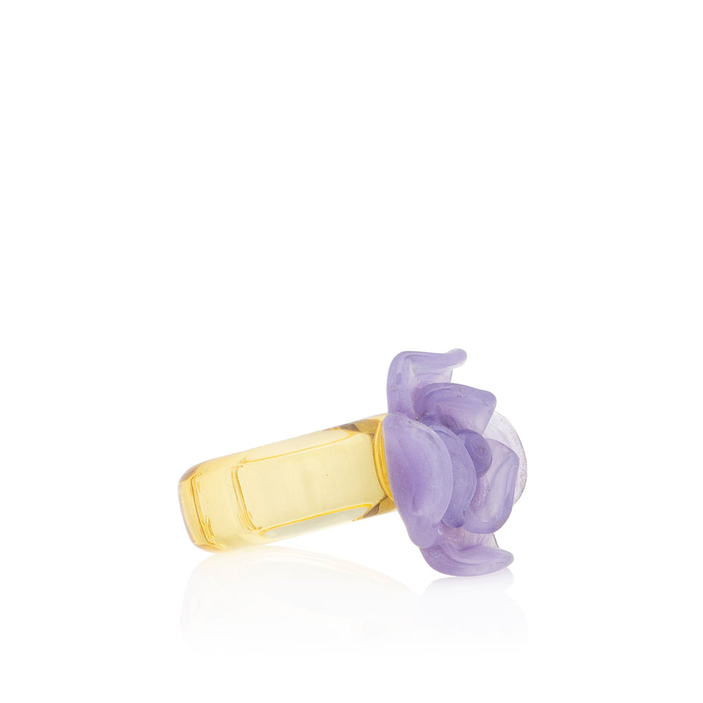 Chanel Vintage Resin Gold Tone Camellia Ring - Size 7