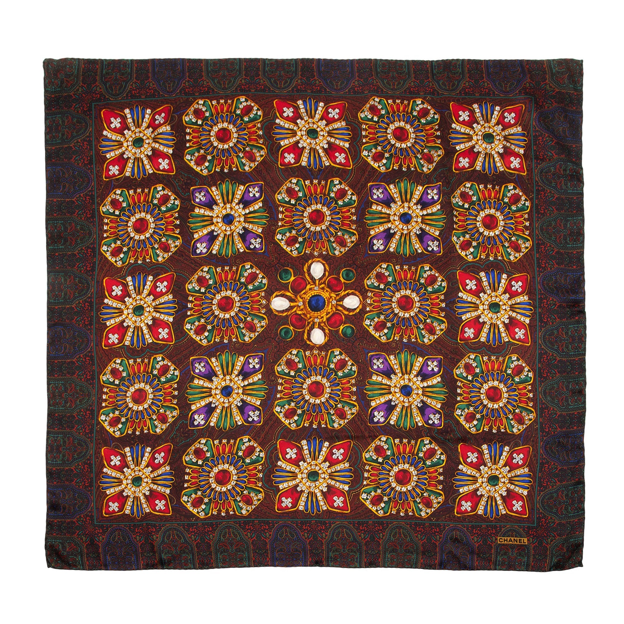 Chanel Vintage Silk Gripoix Jewel 90cm Scarf