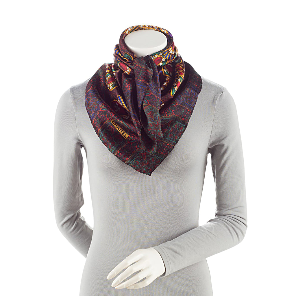 Chanel Vintage Silk Gripoix Jewel 90cm Scarf