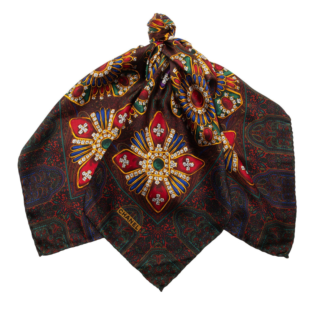 Chanel Vintage Silk Gripoix Jewel 90cm Scarf