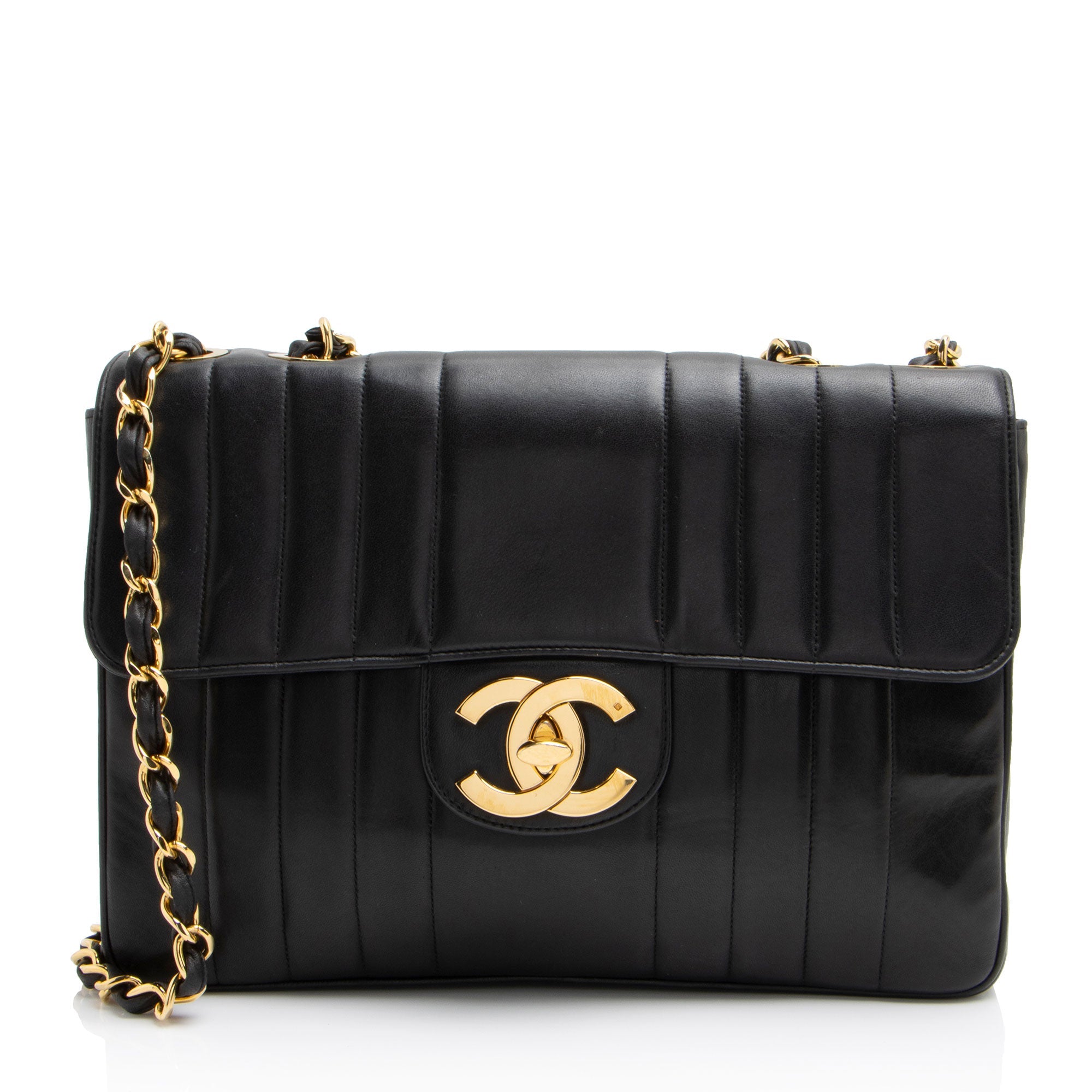 Chanel Vintage Vertical Quilted Lambskin XL Jumbo Single Flap Bag