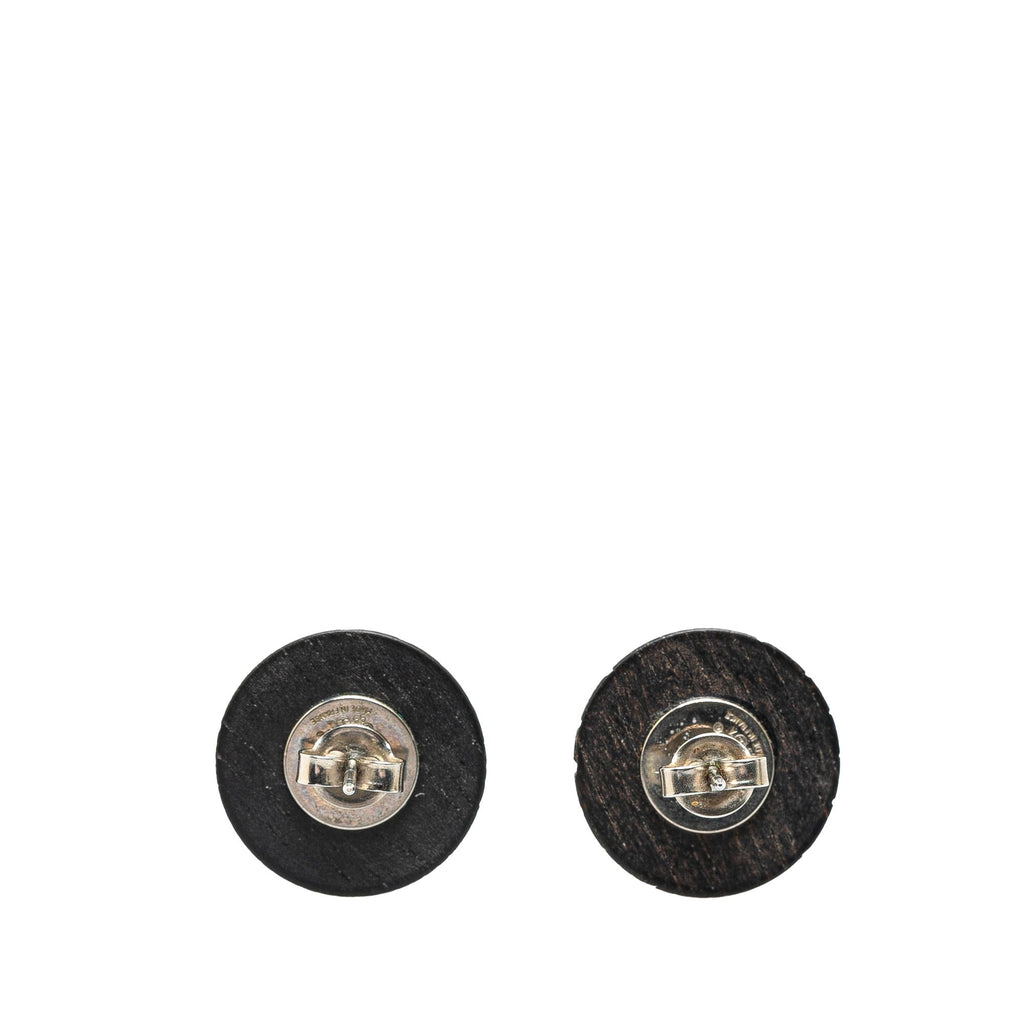 Chanel Wood Logo Button Push Back Earrings