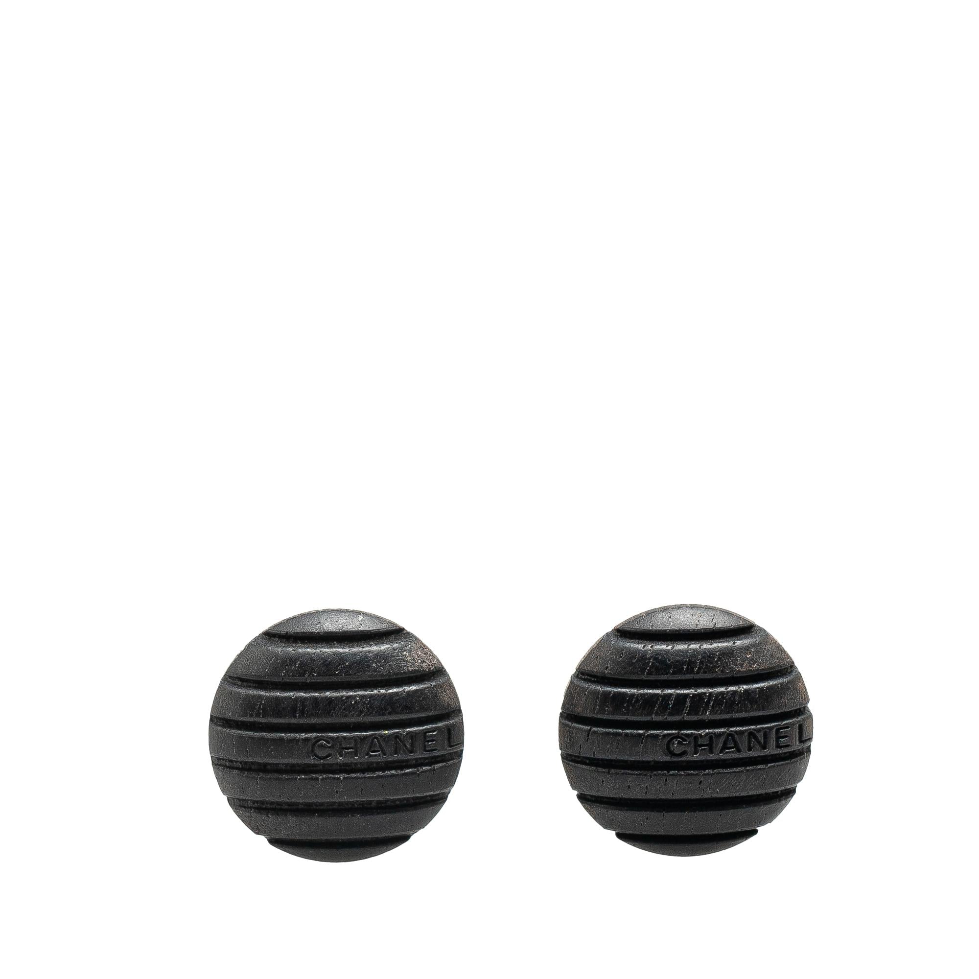 Chanel Wood Logo Button Push Back Earrings