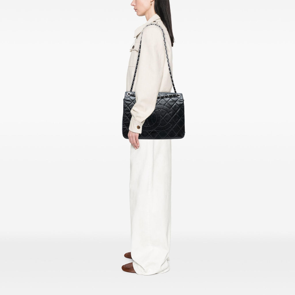 Chanel XL CC Glazed Quilted Calfskin Single Flap