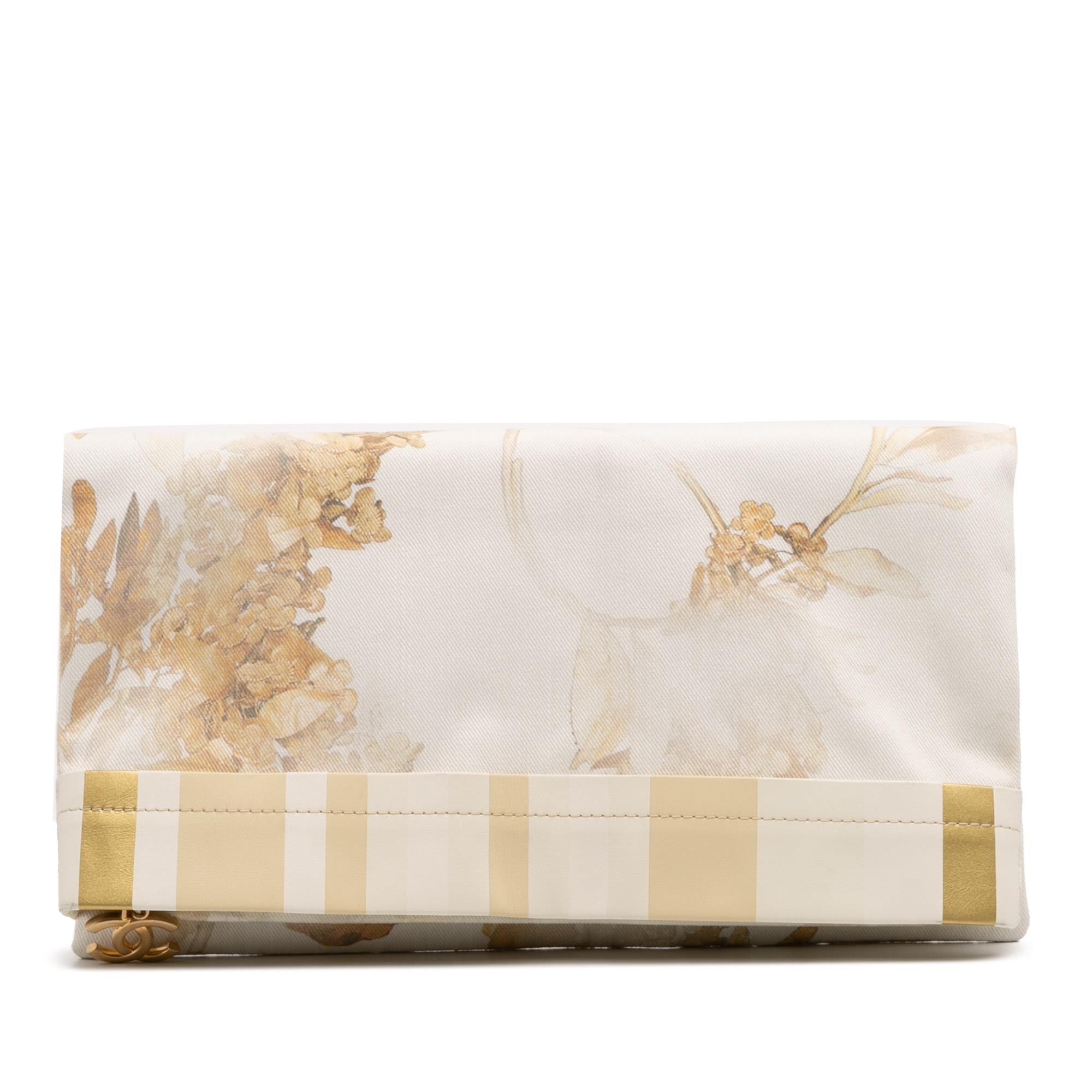 Chanel XL Printed Canvas and Striped Lambskin Foldover Clutch