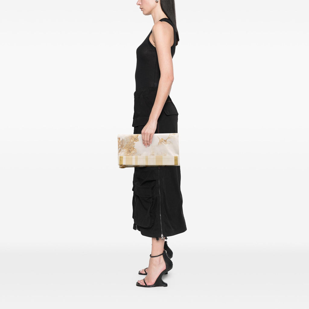 Chanel XL Printed Canvas and Striped Lambskin Foldover Clutch
