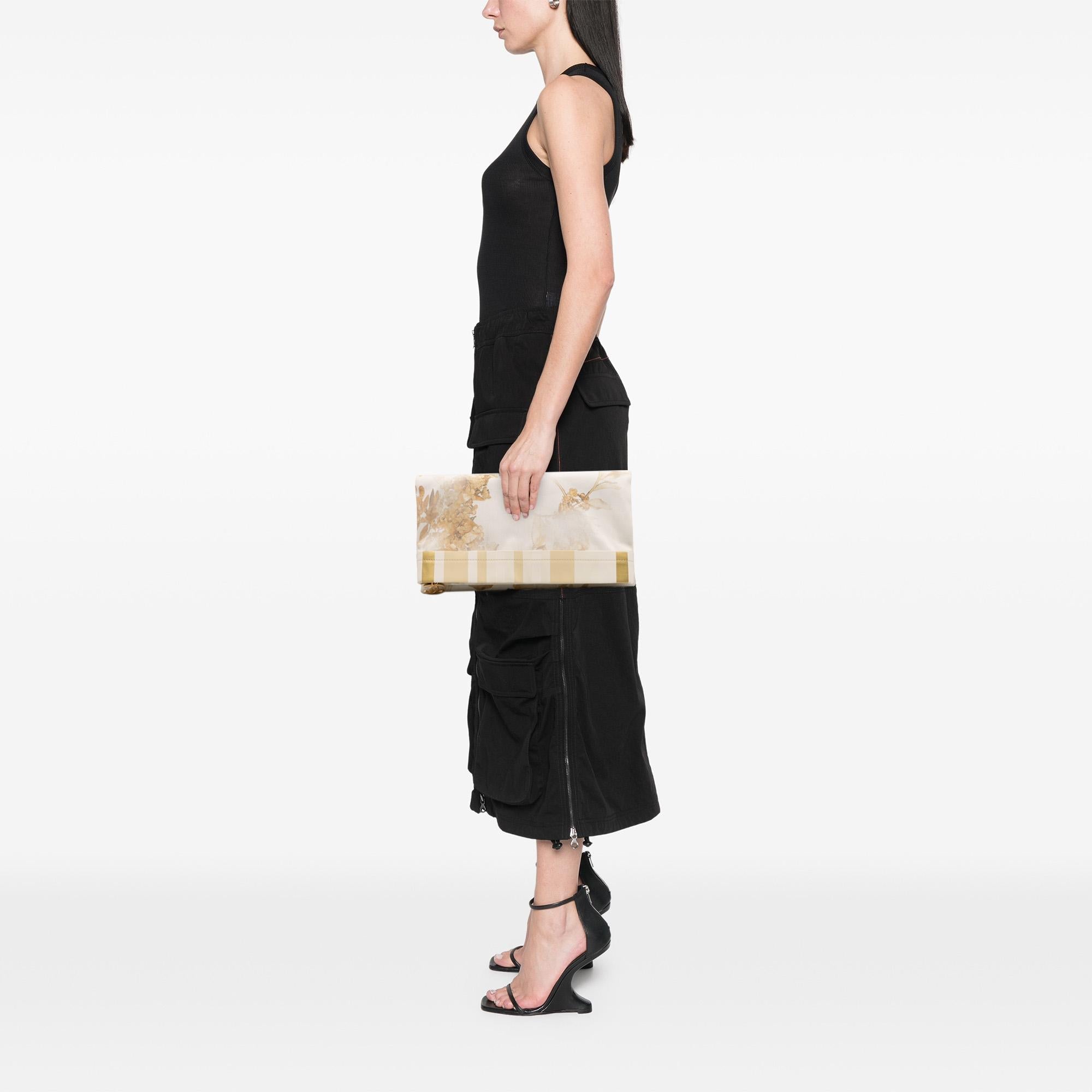 Chanel XL Printed Canvas and Striped Lambskin Foldover Clutch