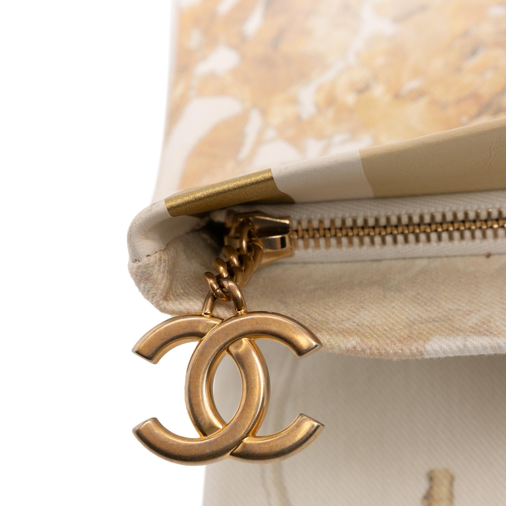 Chanel XL Printed Canvas and Striped Lambskin Foldover Clutch