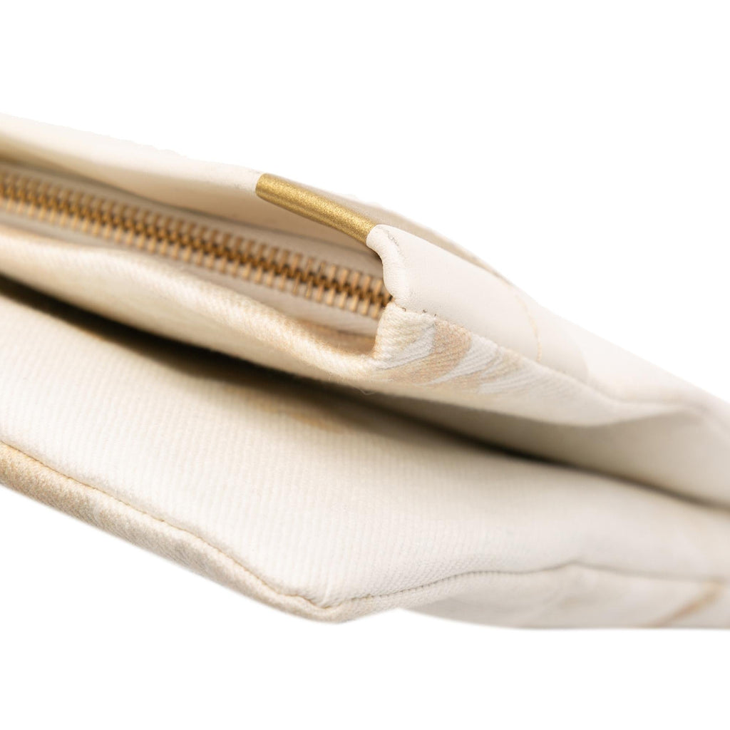 Chanel XL Printed Canvas and Striped Lambskin Foldover Clutch
