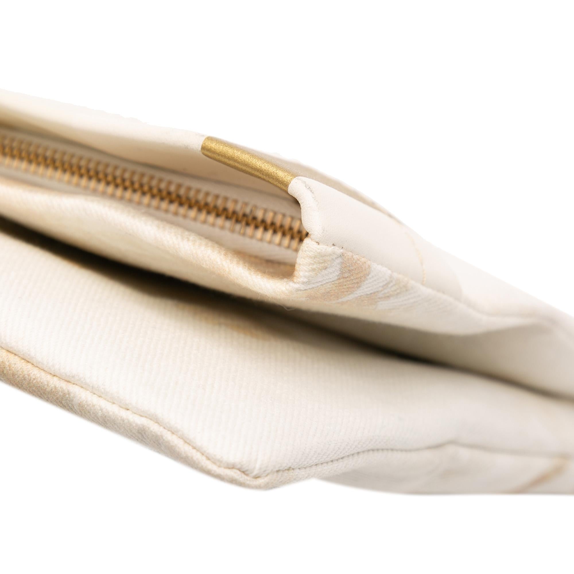 Chanel XL Printed Canvas and Striped Lambskin Foldover Clutch