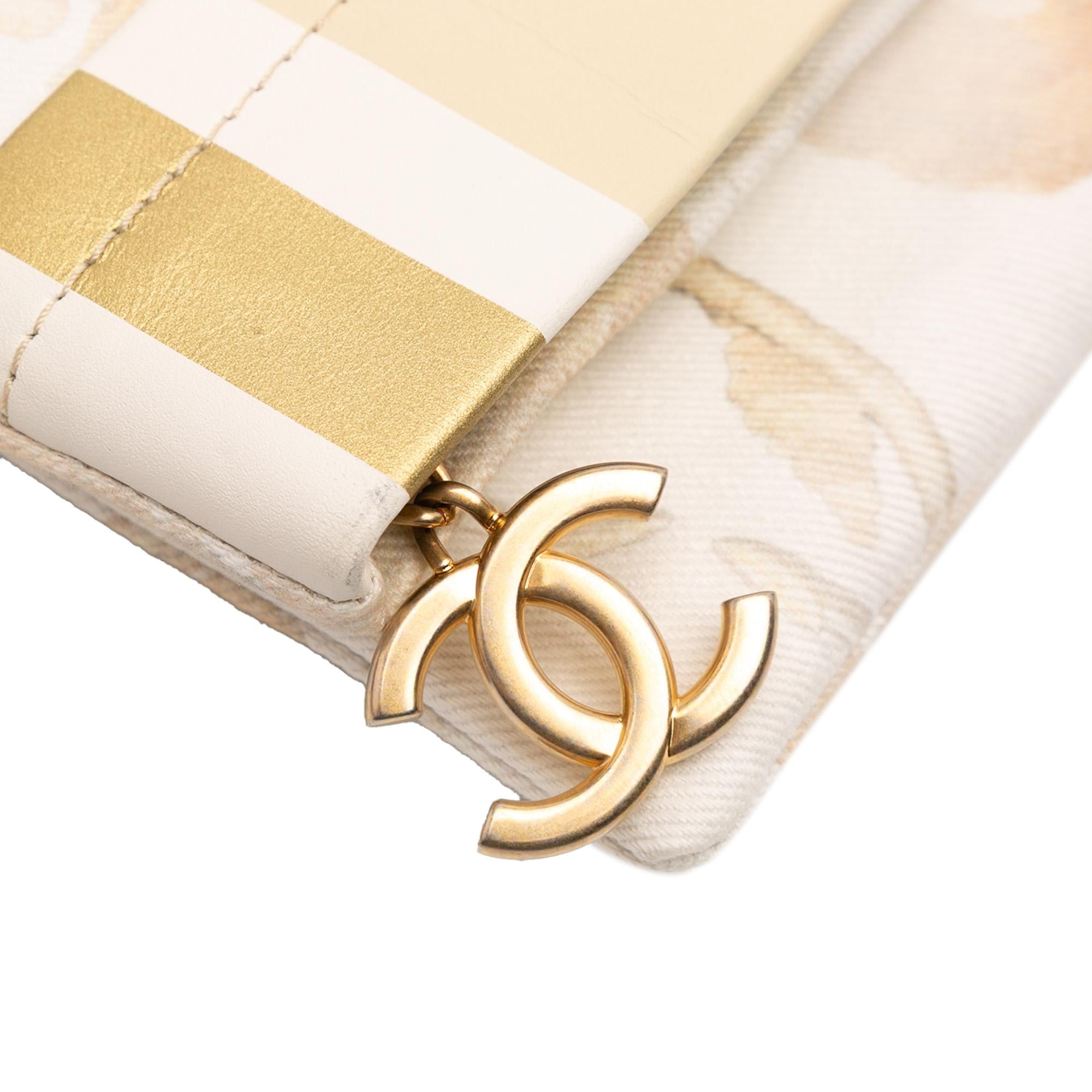 Chanel XL Printed Canvas and Striped Lambskin Foldover Clutch