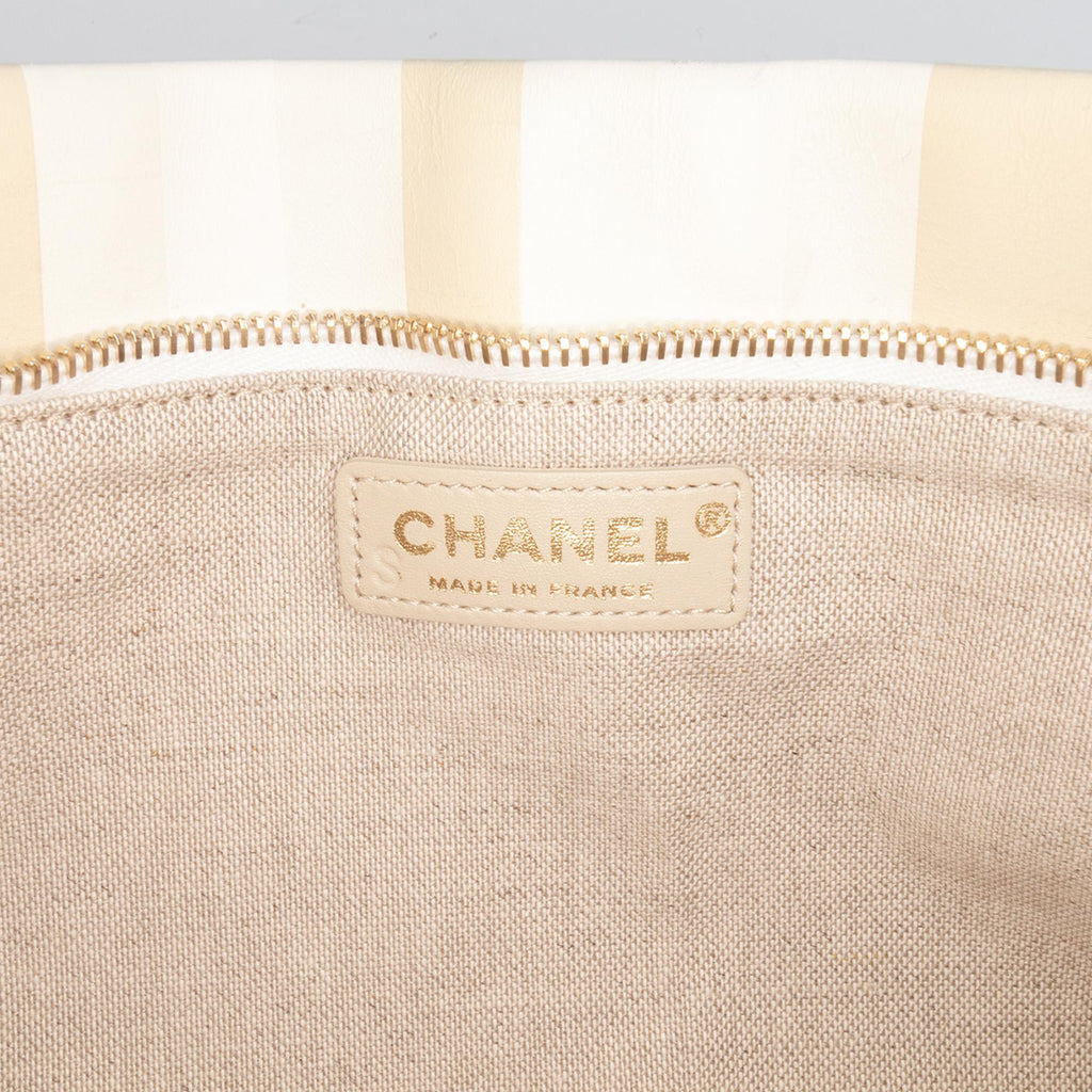 Chanel XL Printed Canvas and Striped Lambskin Foldover Clutch