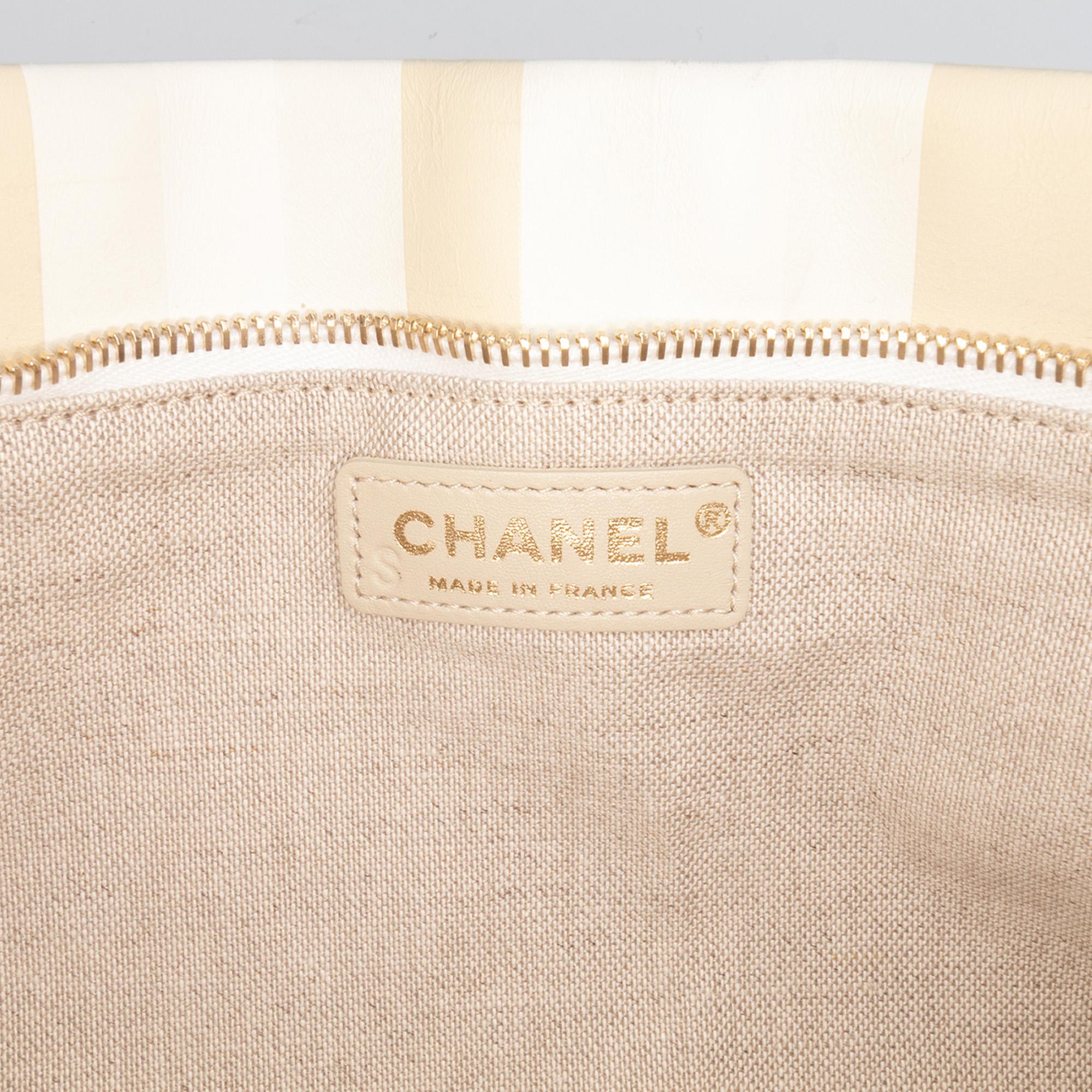 Chanel XL Printed Canvas and Striped Lambskin Foldover Clutch