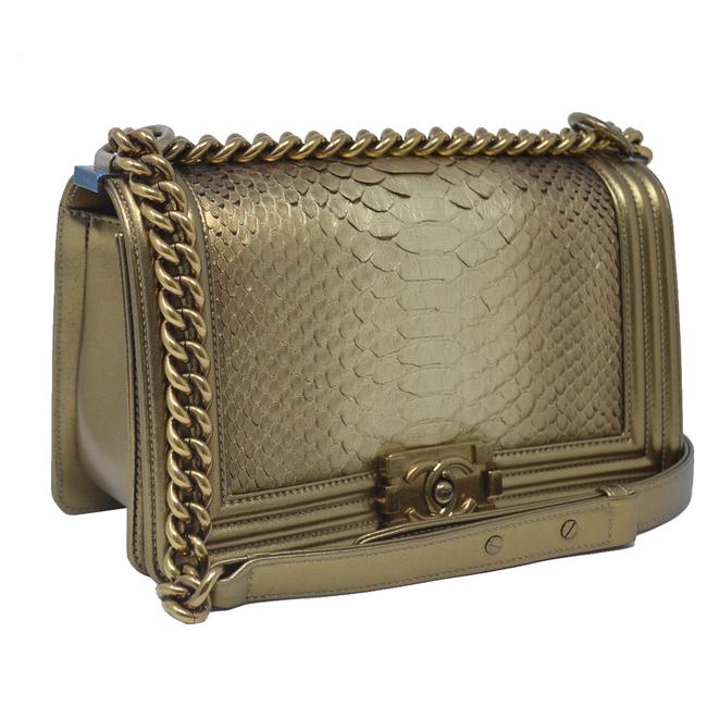 CHANEL METALLIC GOLD PYTHON LEATHER MEDIUM BOY FLAP BAG