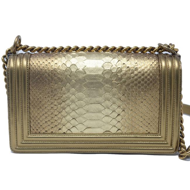 CHANEL METALLIC GOLD PYTHON LEATHER MEDIUM BOY FLAP BAG