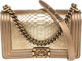 CHANEL METALLIC GOLD PYTHON LEATHER MEDIUM BOY FLAP BAG