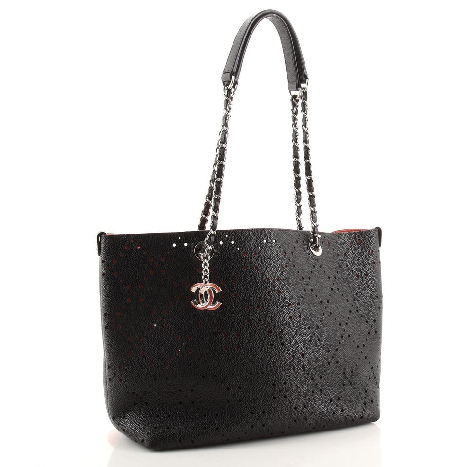 CHANEL PERFORATED CAVIAR LEATHER SMALL SHOPPING TOTE BAG