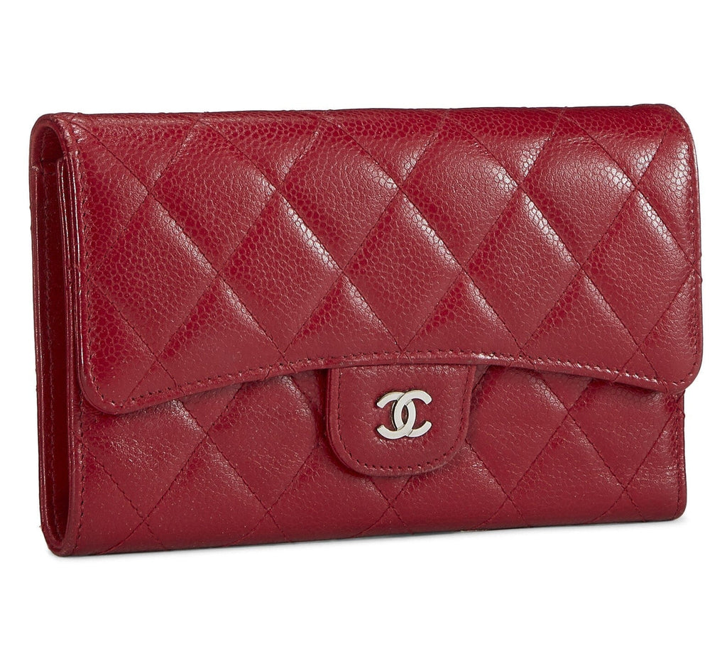 CHANEL CAVIAR QUILTED RED FLAP TRIFOLD WALLET