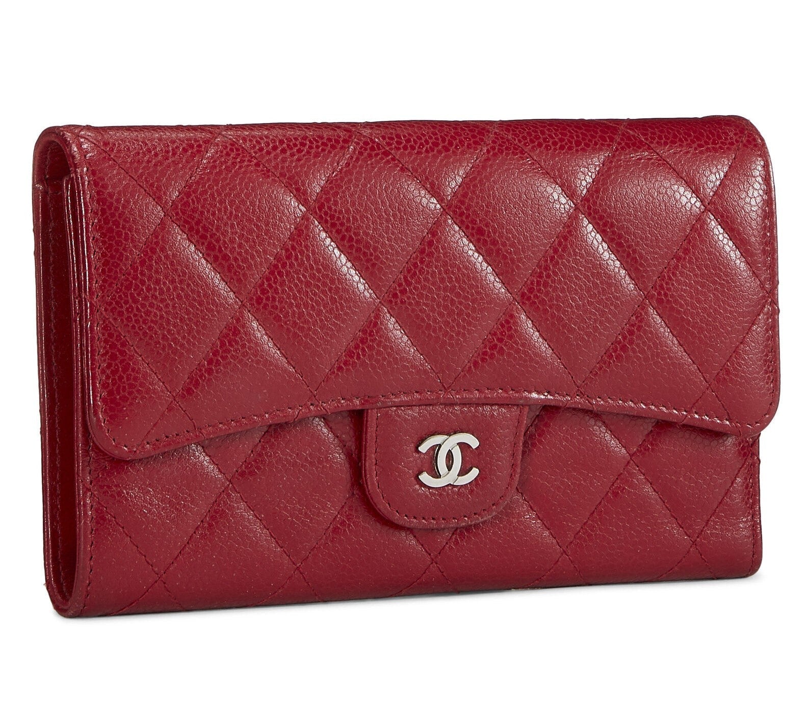 CHANEL CAVIAR QUILTED RED FLAP TRIFOLD WALLET