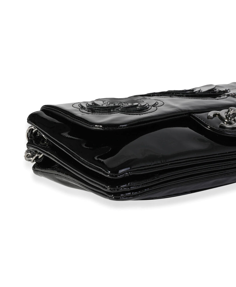 CHANEL PATENT LEATHER CAMELLIA FLOWER BAG