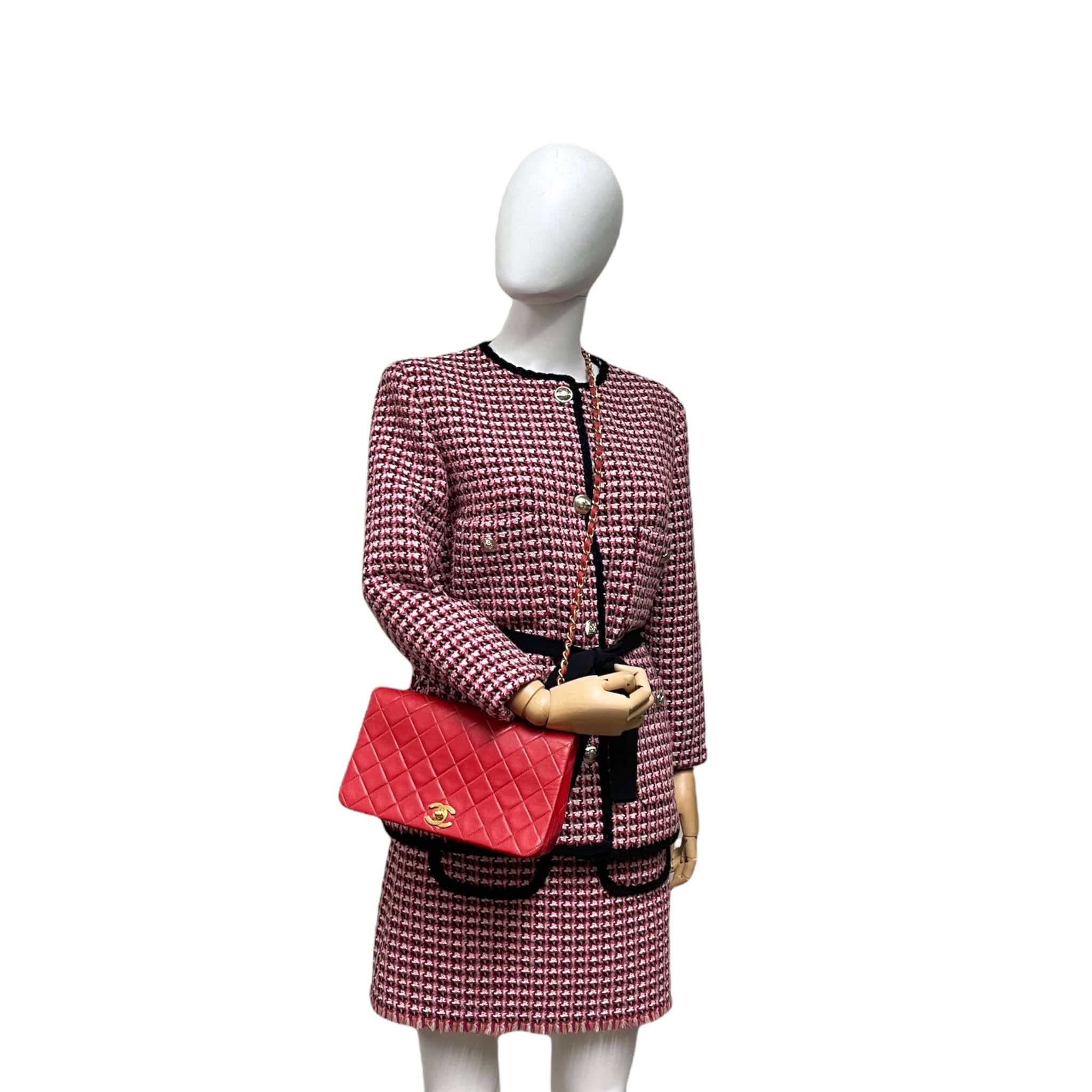 Chanel Full Flap Bag Small Red Lambskin Gold