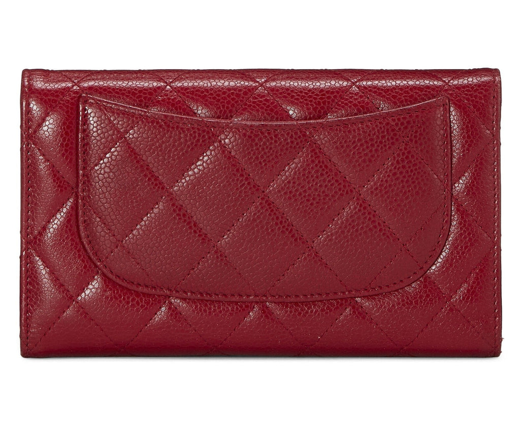 CHANEL CAVIAR QUILTED RED FLAP TRIFOLD WALLET