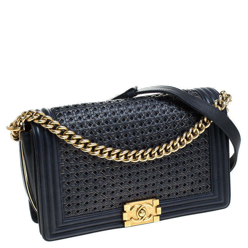 CHANEL WOVEN LEATHER MEDIUM BOY FLAP BAG