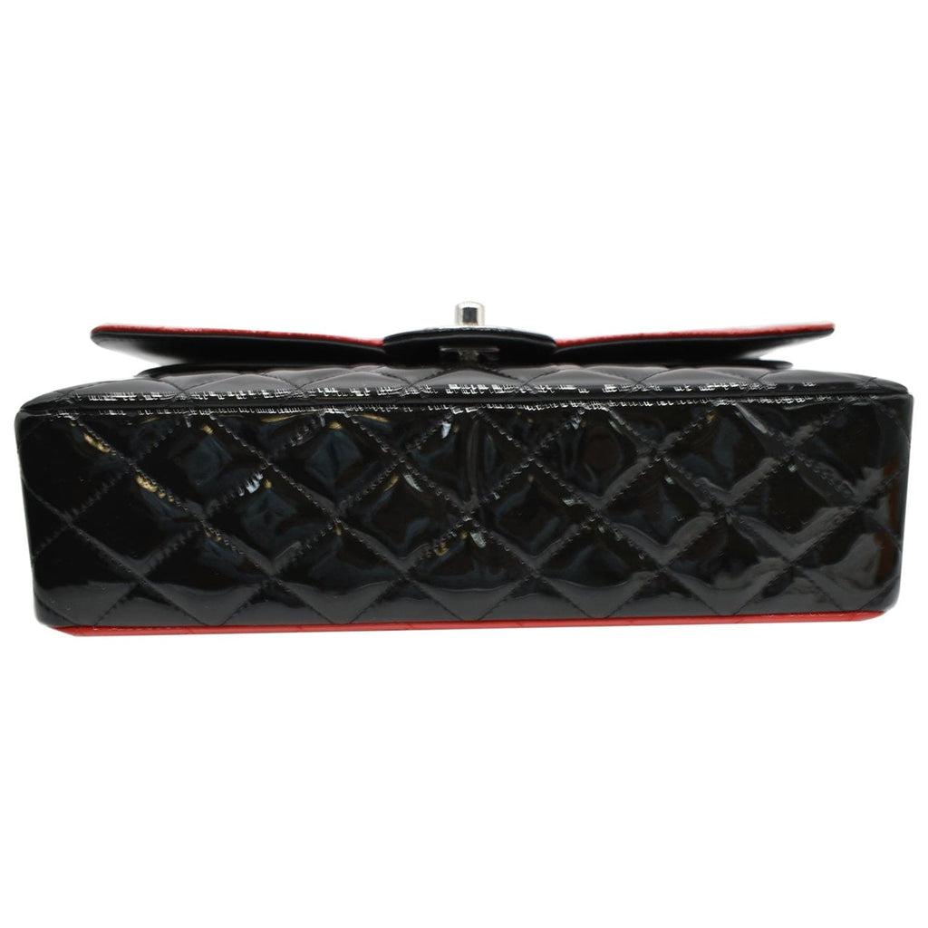 CHANEL Medium Double Flap Quilted Patent Leather Shoulder Bag Black/Red