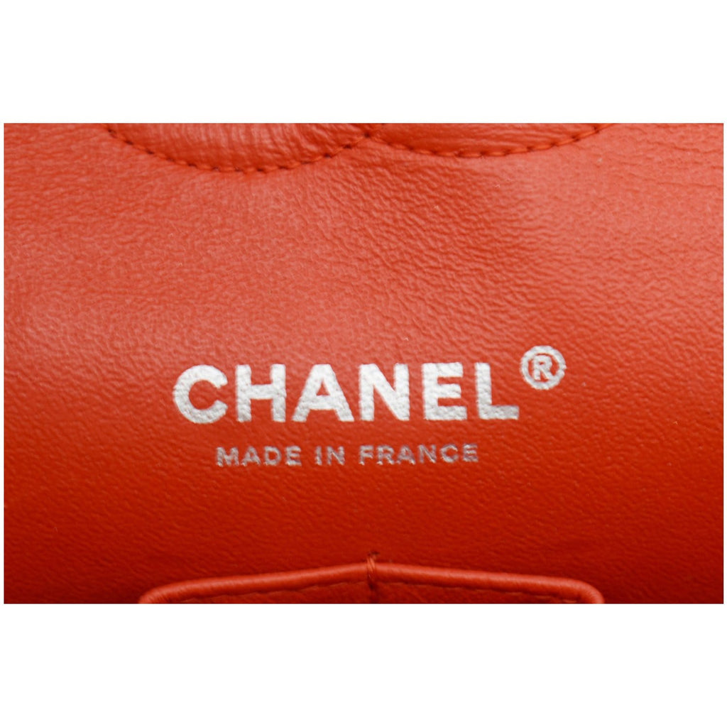 CHANEL Women Classic Medium Double Flap Striped Patent Leather Shoulder Bag White/Red