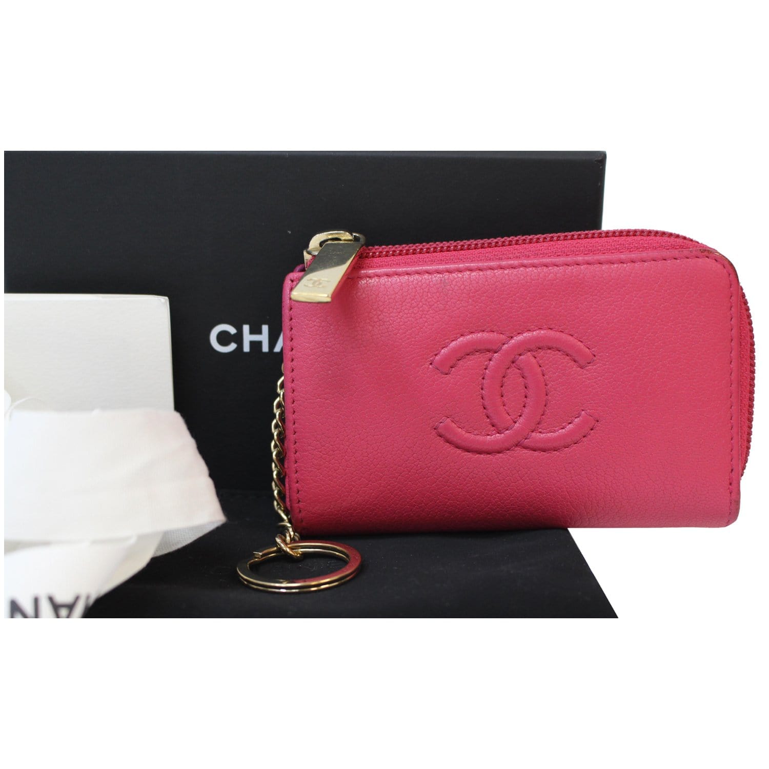 CHANEL CC Key Holder Caviar Leather Case Wallet Pink 22826381