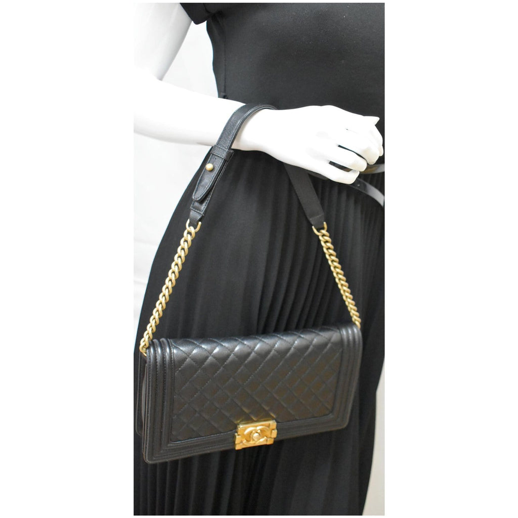 CHANEL Medium Boy Flap Caviar Leather Shoulder Bag Black