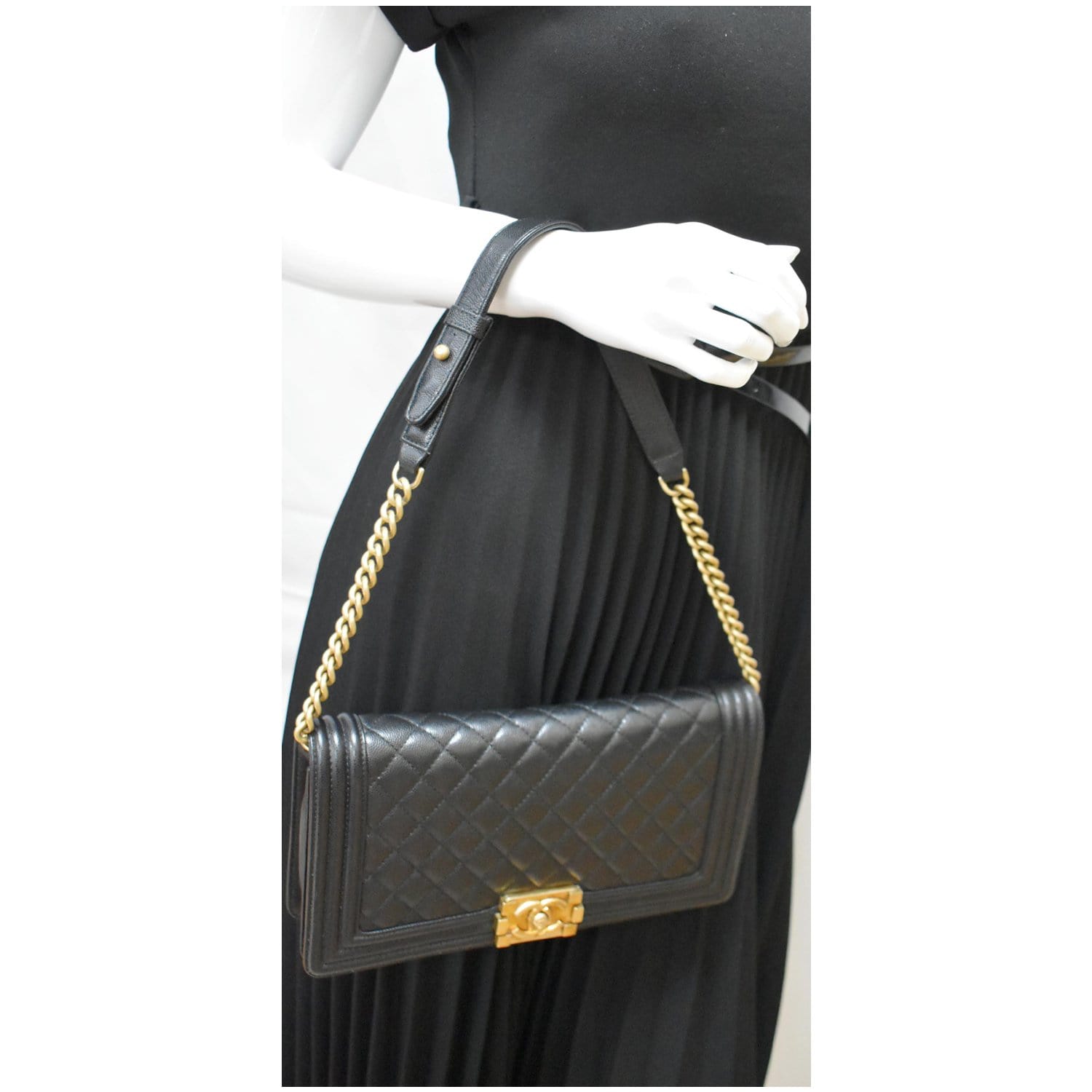 CHANEL Medium Boy Flap Caviar Leather Shoulder Bag Black