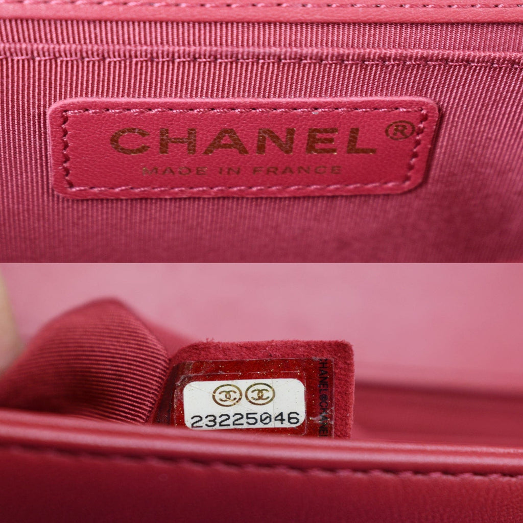 CHANEL Le Boy Small Lambskin Leather Shoulder Bag Red