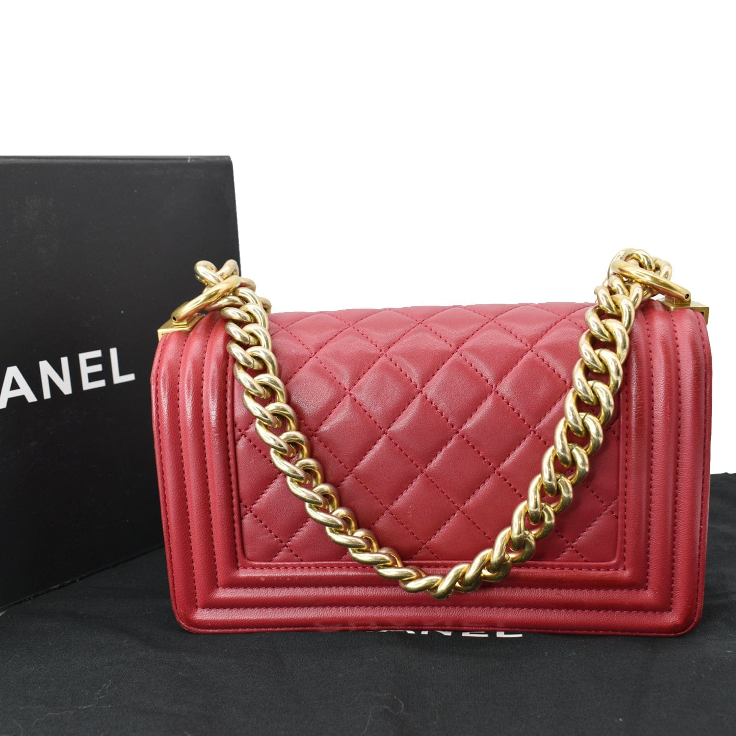 CHANEL Le Boy Small Lambskin Leather Shoulder Bag Red