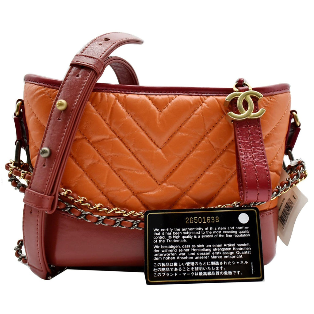 CHANEL Gabrielle Small Aged Calfskin Leather Hobo Crossbody Bag Orange