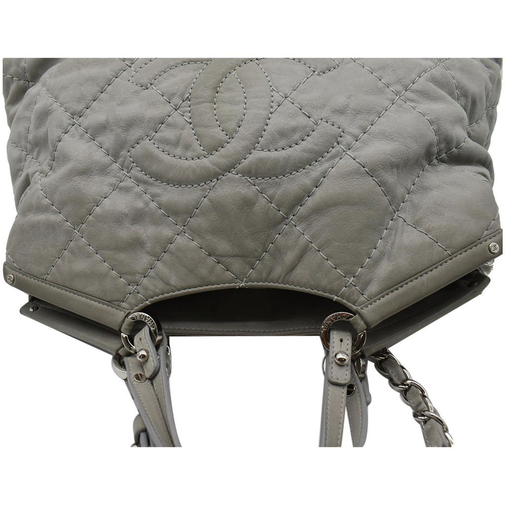 Chanel Wild Stitch CC Lambskin Leather Satchel Bag Light Grey