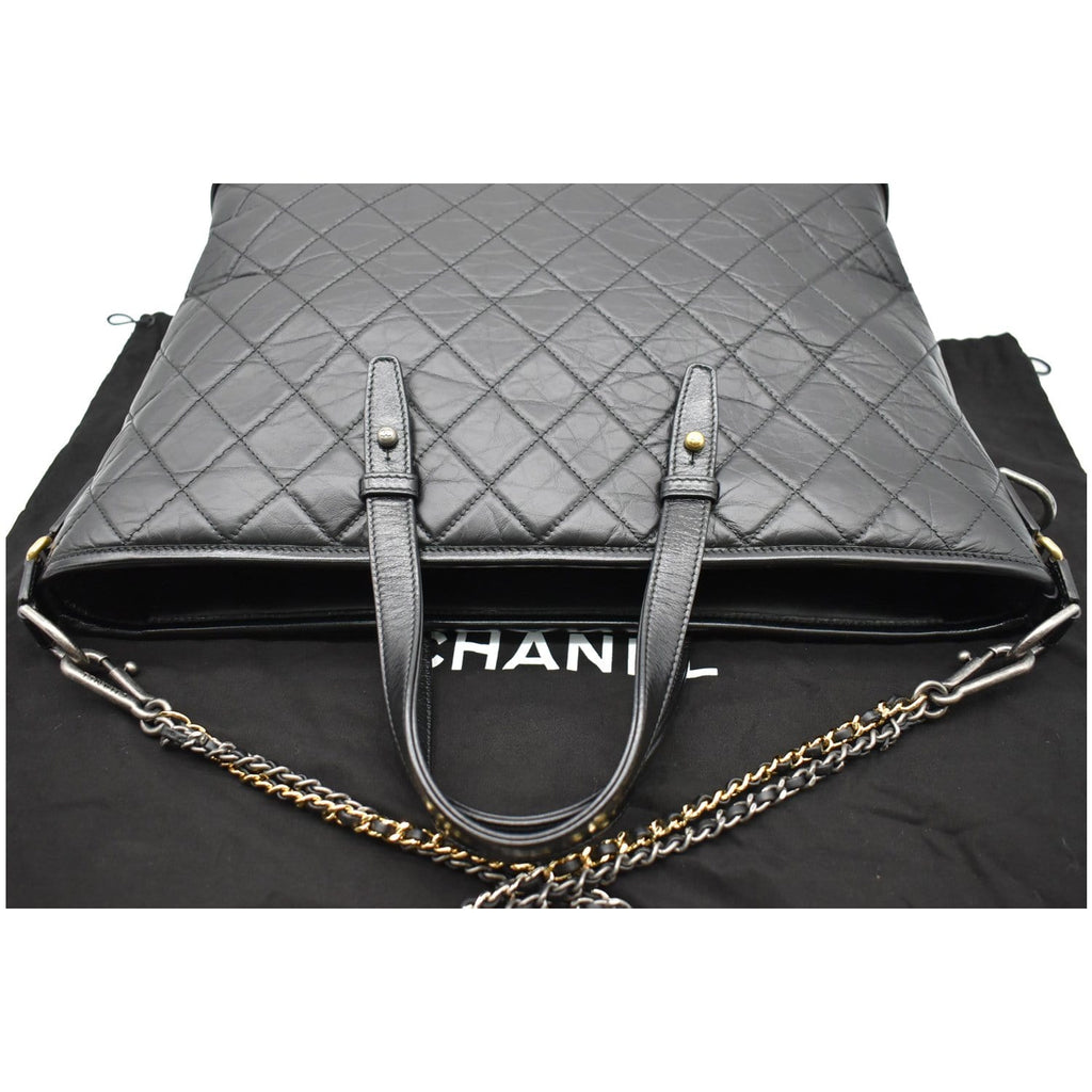 CHANEL Gabrielle Large Quilted Calfskin Leather Shopping Tote Bag Black