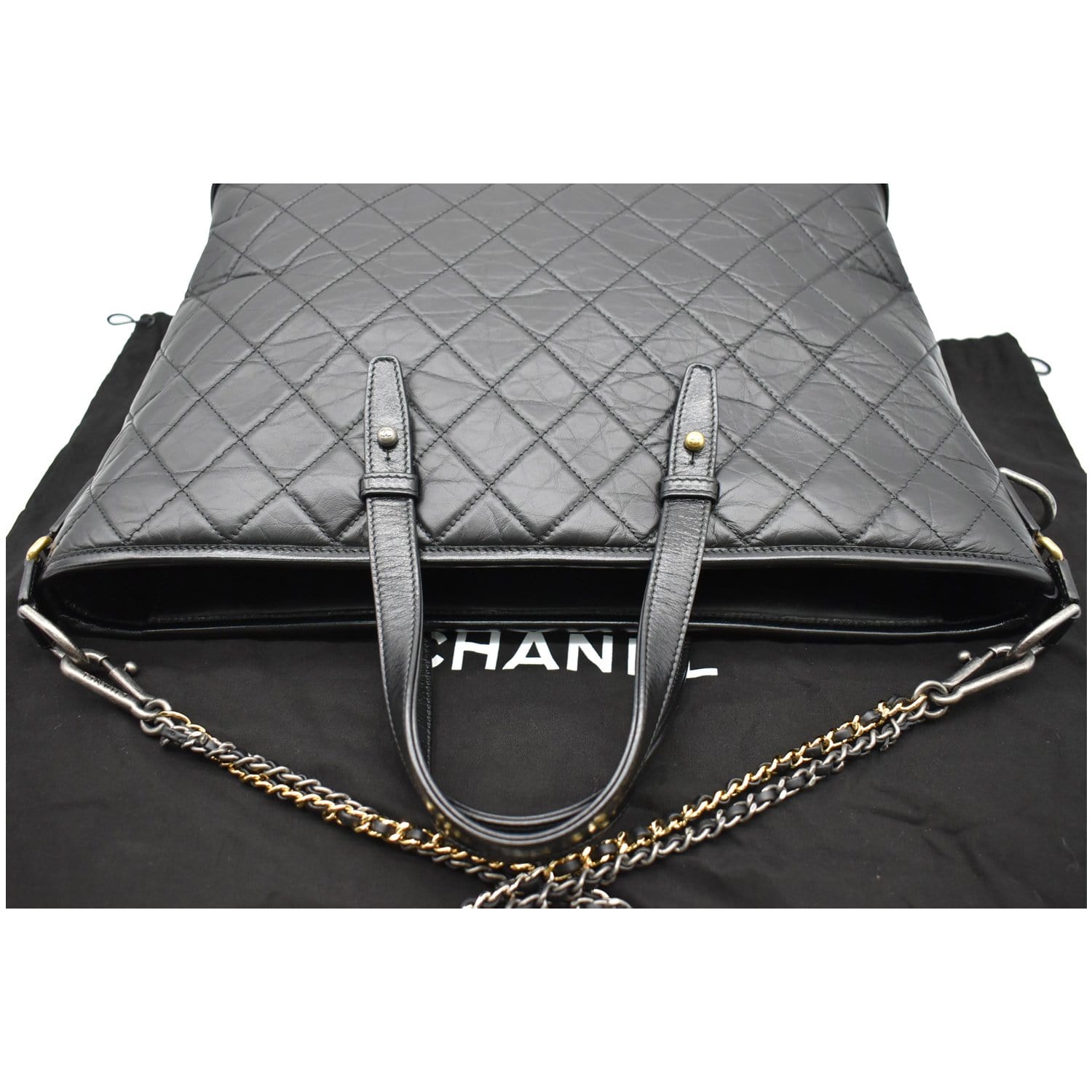 CHANEL Gabrielle Large Quilted Calfskin Leather Shopping Tote Bag Black