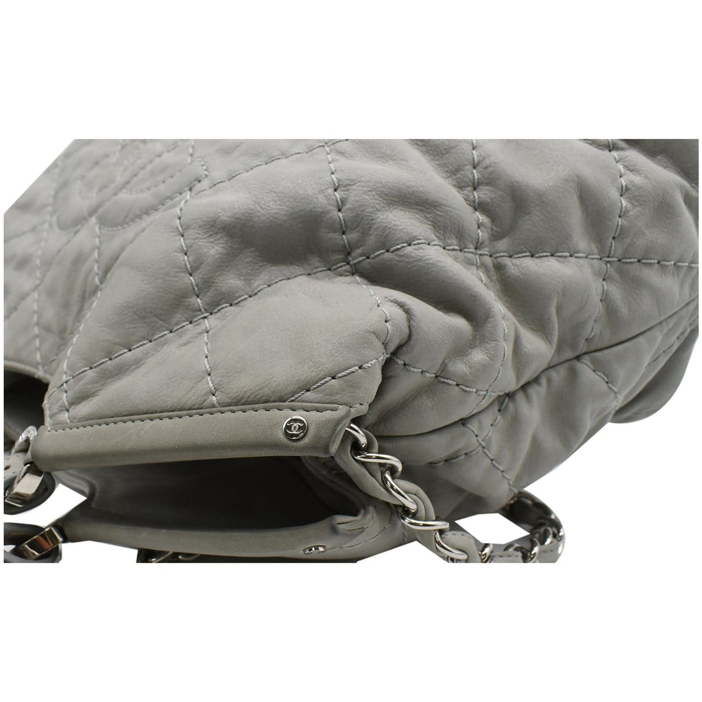 Chanel Wild Stitch CC Lambskin Leather Satchel Bag Light Grey