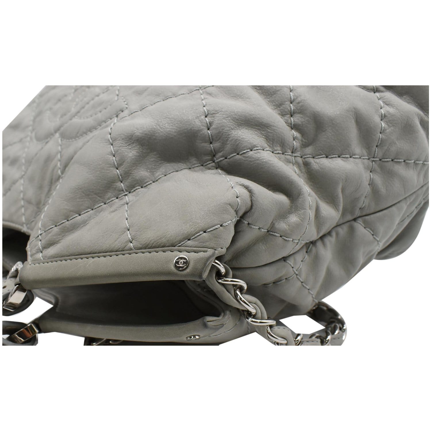 Chanel Wild Stitch CC Lambskin Leather Satchel Bag Light Grey