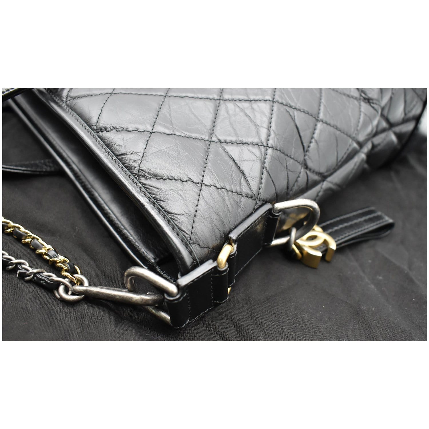 CHANEL Gabrielle Large Quilted Calfskin Leather Shopping Tote Bag Black