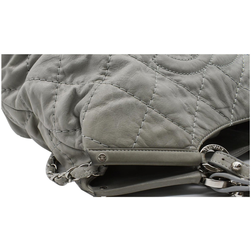 Chanel Wild Stitch CC Lambskin Leather Satchel Bag Light Grey