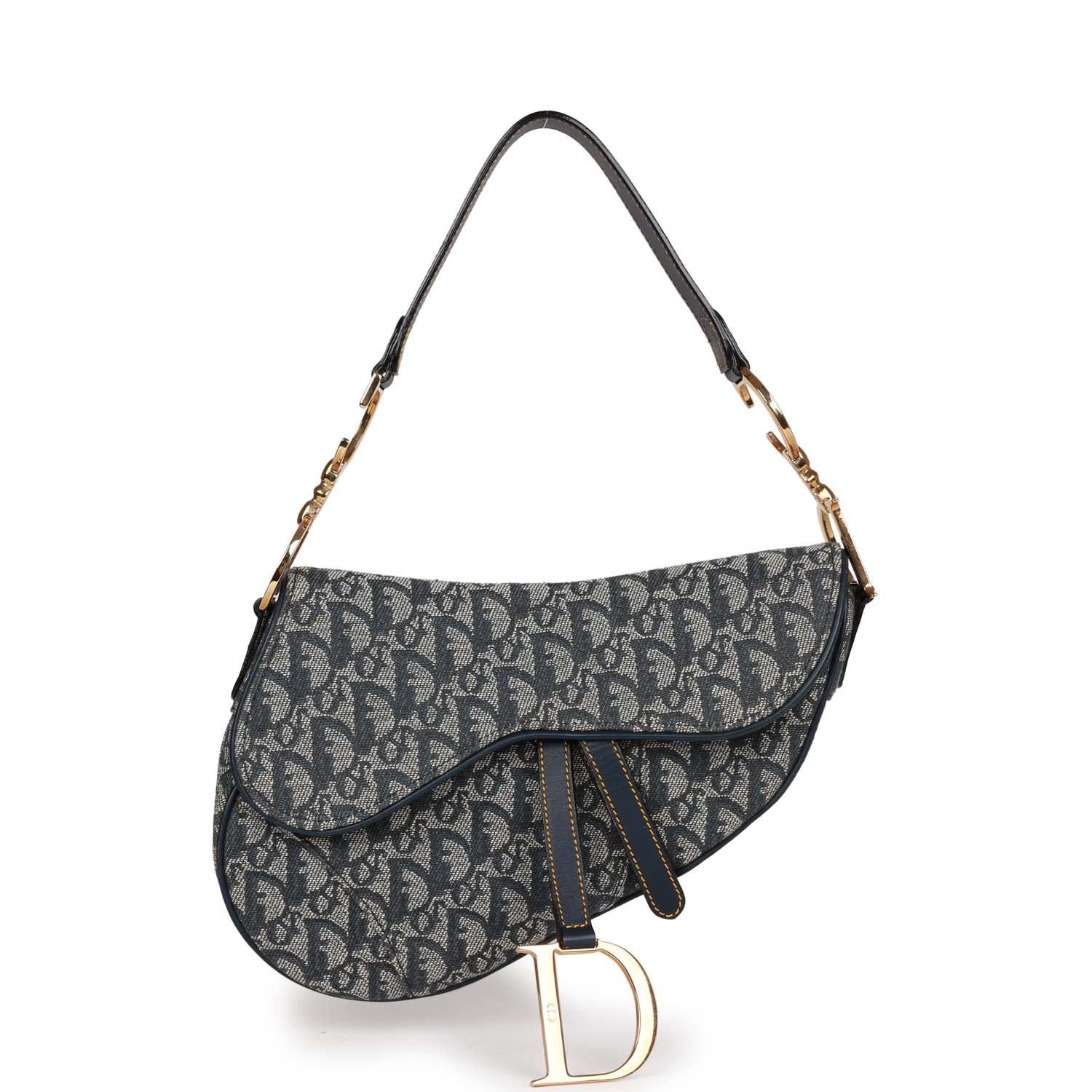 Christian Dior Saddle Bag Grey Diorissimo Canvas Gold Hardware