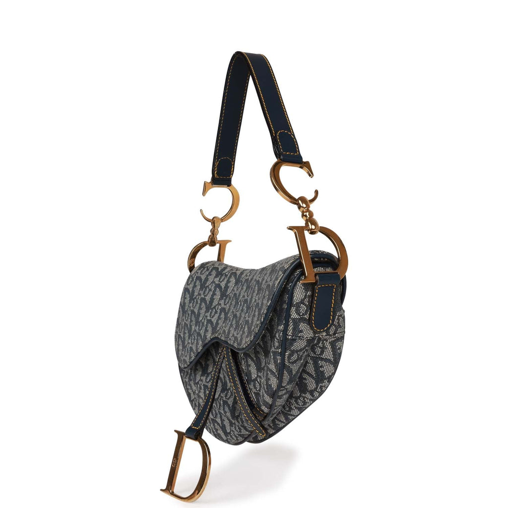 Christian Dior Saddle Bag Grey Diorissimo Canvas Gold Hardware