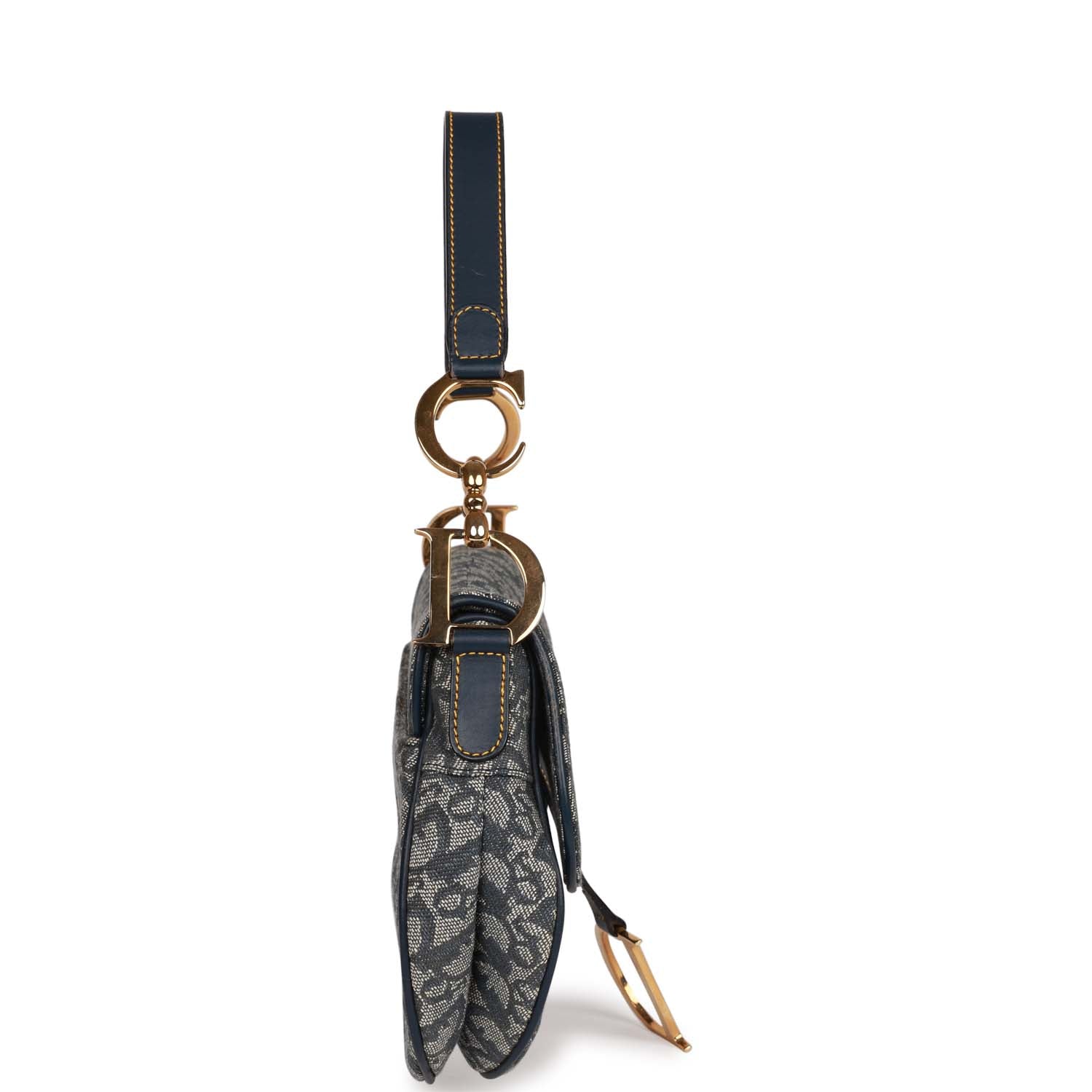 Christian Dior Saddle Bag Grey Diorissimo Canvas Gold Hardware