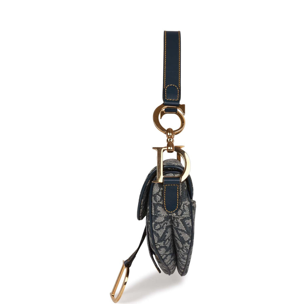Christian Dior Saddle Bag Grey Diorissimo Canvas Gold Hardware