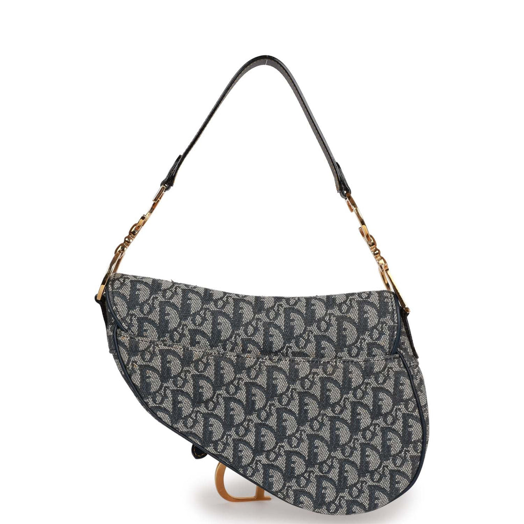 Christian Dior Saddle Bag Grey Diorissimo Canvas Gold Hardware