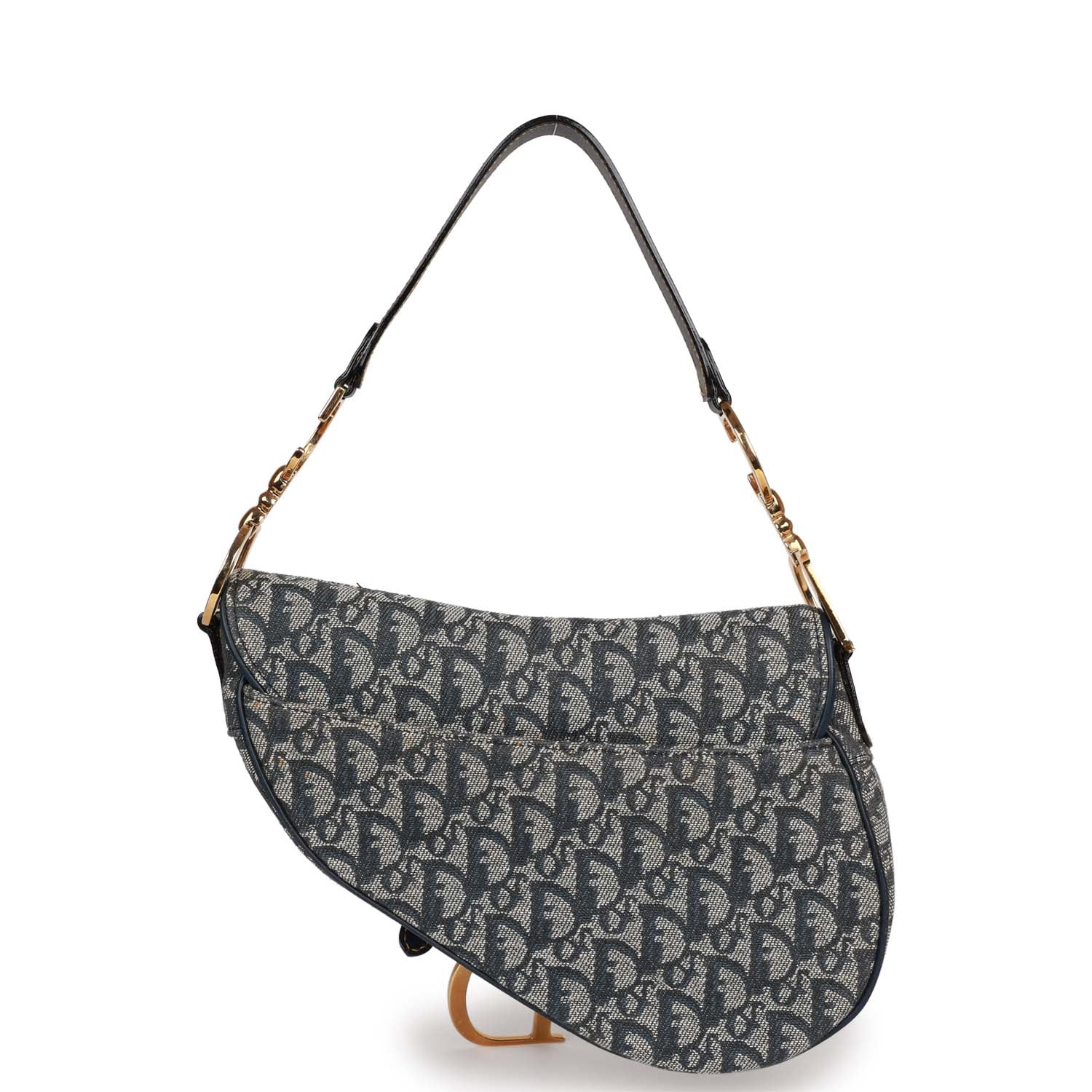 Christian Dior Saddle Bag Grey Diorissimo Canvas Gold Hardware